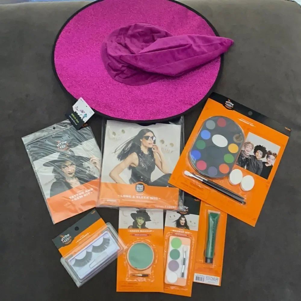 Halloween Witch Makeup, Hat, Tattoos/Gem & Wig Bundle all NWT